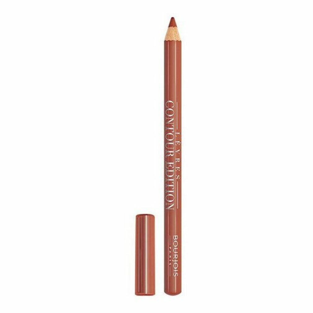 Matita labbra rossastra con cappuccio. Scritta 'Contour Edition' e 'Bourjois'.