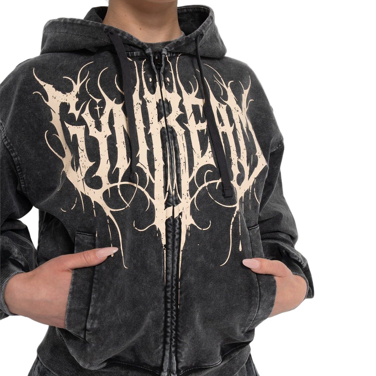 GymBeam Felpa donna oversize con cappuccio e zip Abyss Charcoal