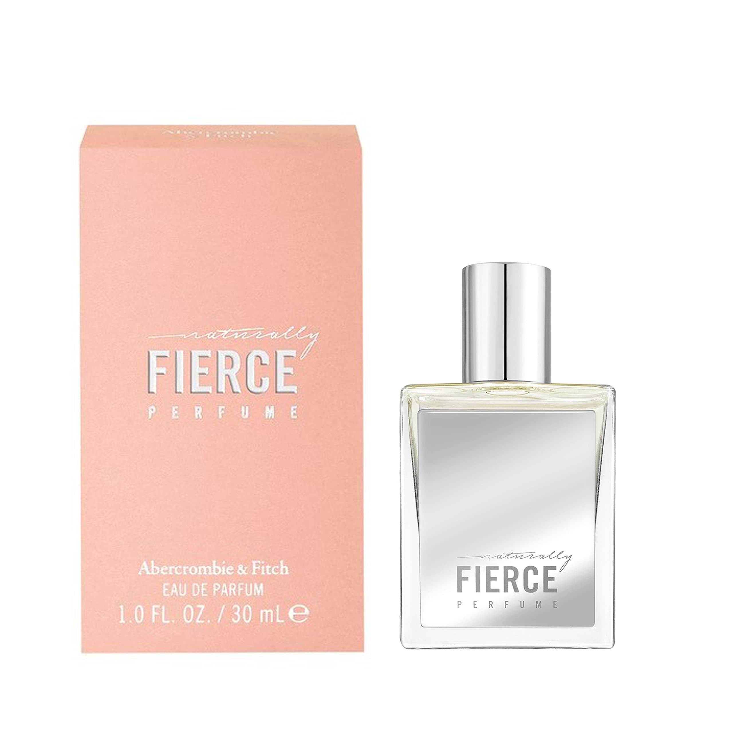 Flacone di profumo e confezione rosa. Sulla confezione è scritto "FIERCE" e "Abercrombie & Fitch".