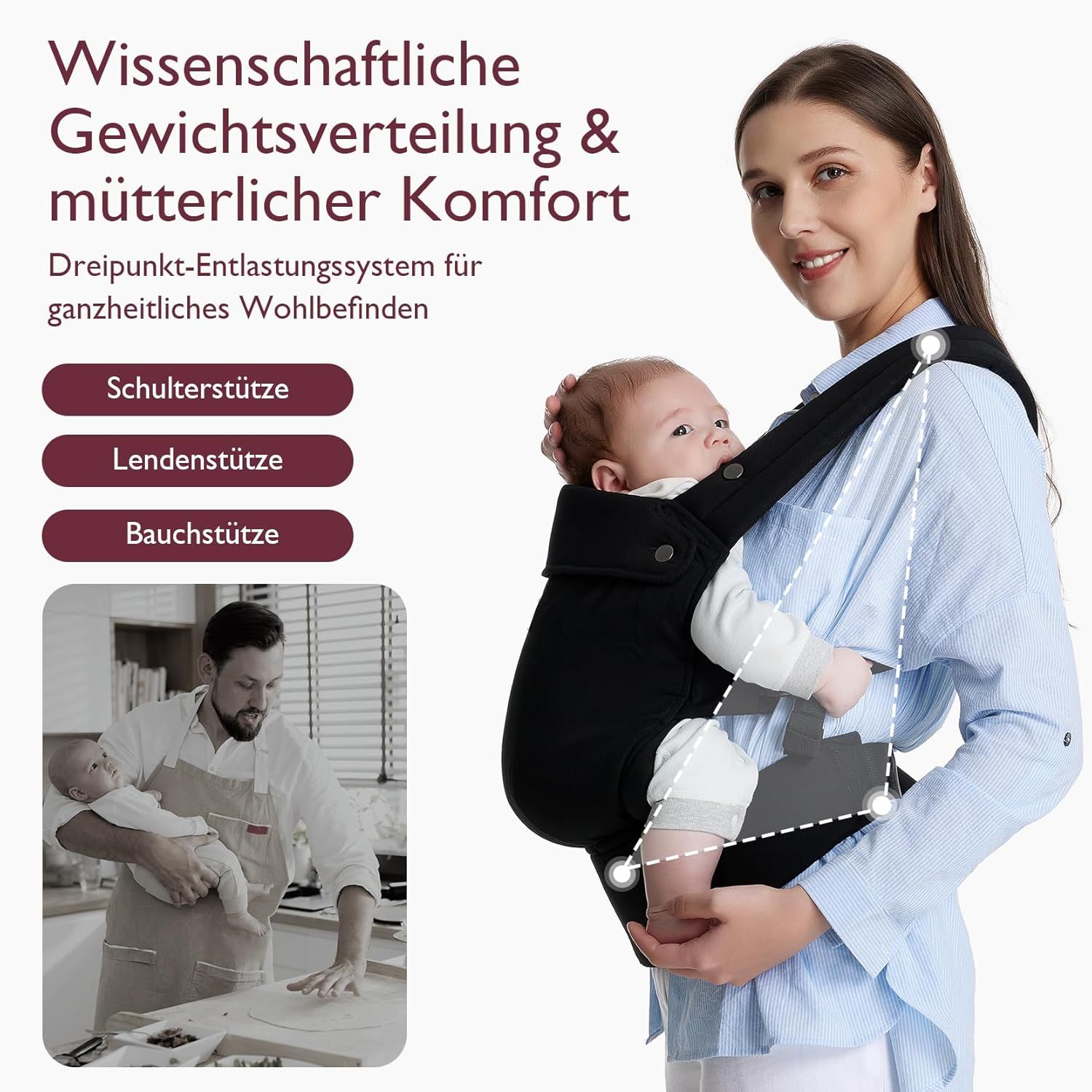 Momcozy Marsupio per Bambini Leggero e Traspirante Nero