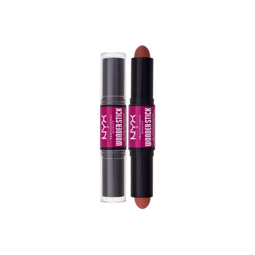 Stick trucco doppio. NYX Professional Makeup Wonder Stick. Due colori: corallo e pesca scuro. Stick nero, etichetta rosa.