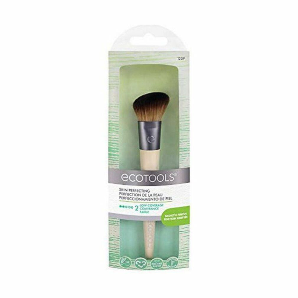 Pennello Ecotools Skin Perfecting in confezione. Setole nere, ghiera argentata, manico in legno chiaro. Nome del prodotto e confezione visibili.