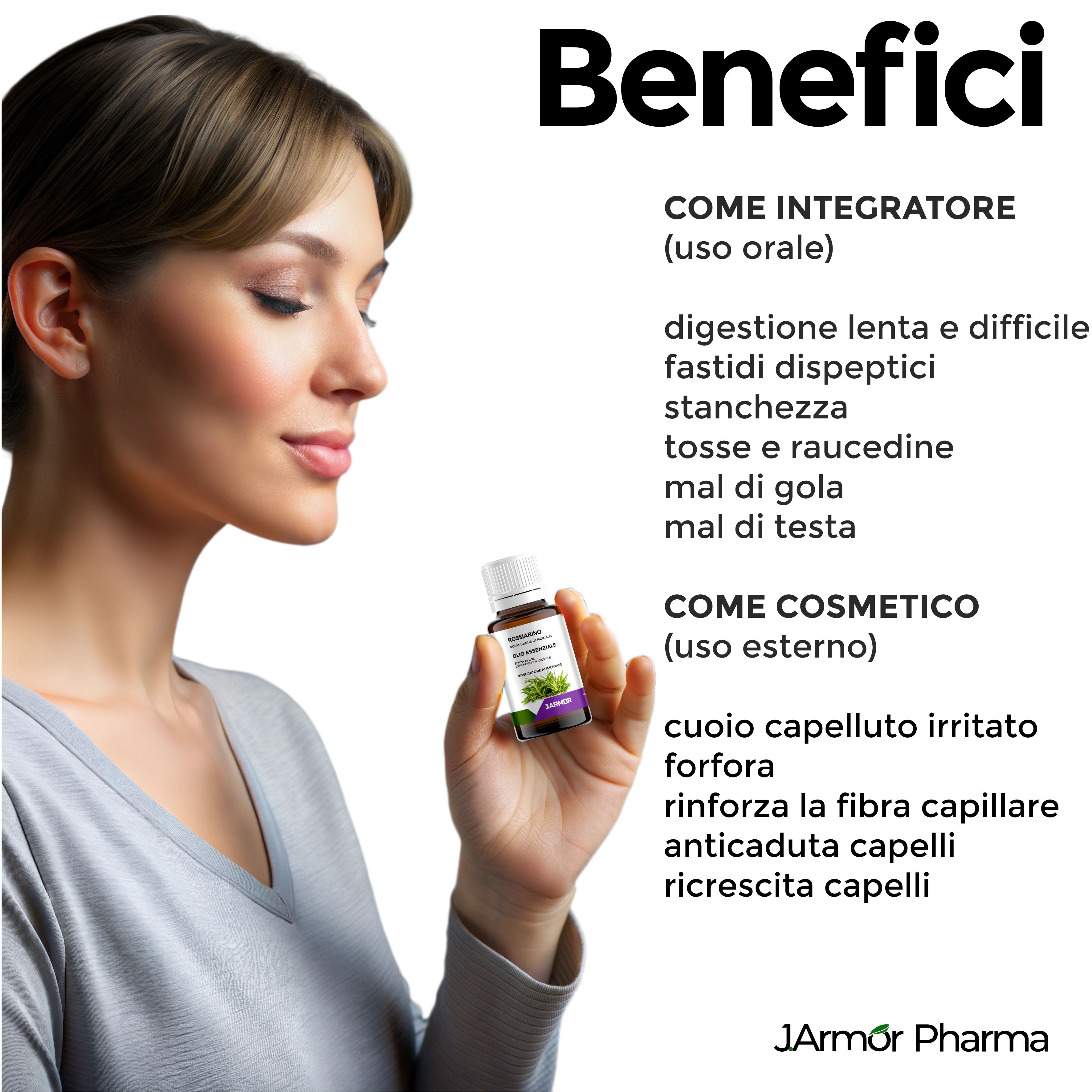 Olio Essenziale di Rosmarino Puro 10 ml - Integratore alimentare Crescita Capelli, Antiforfora