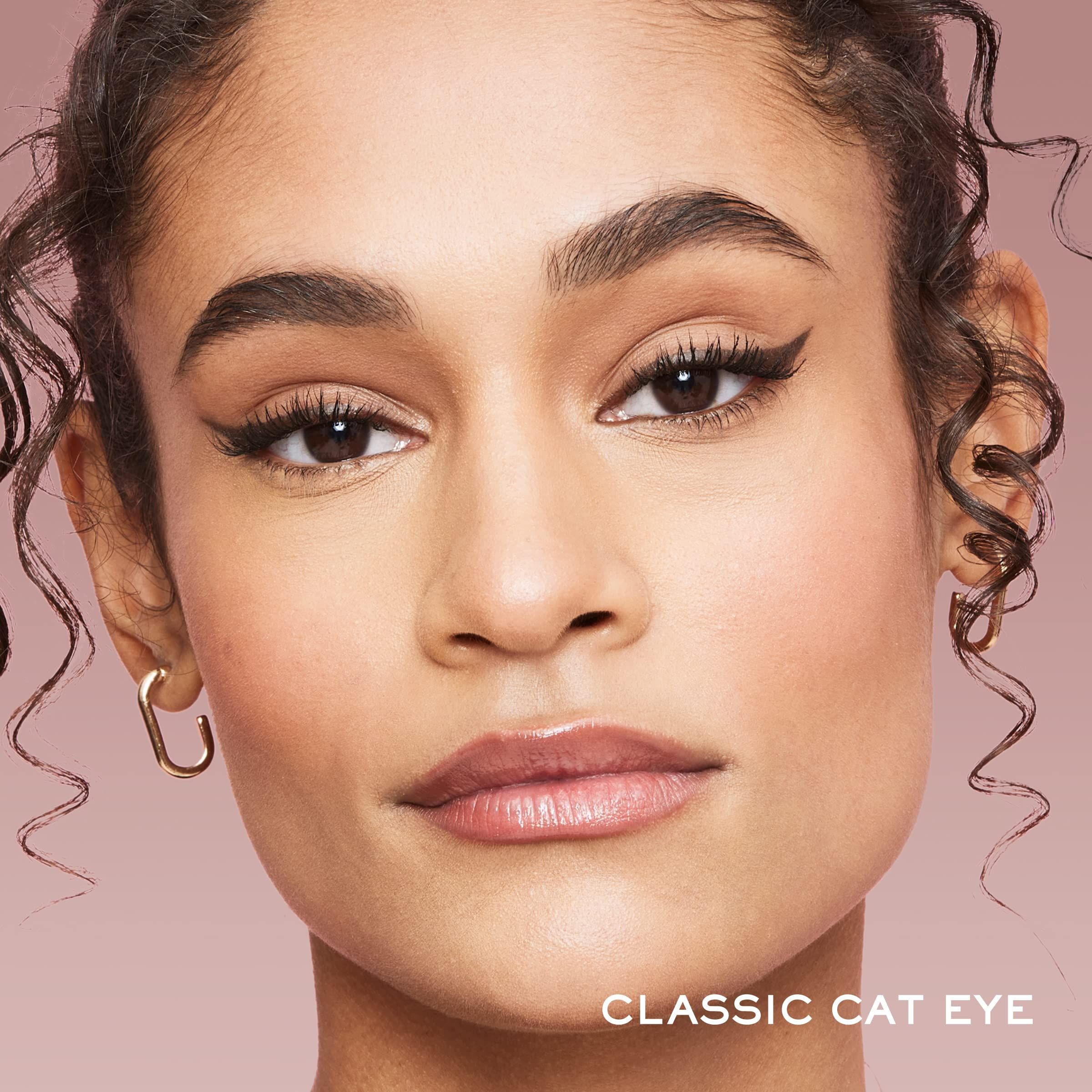 Primo piano di un viso con eyeliner. Testo: CLASSIC CAT EYE.