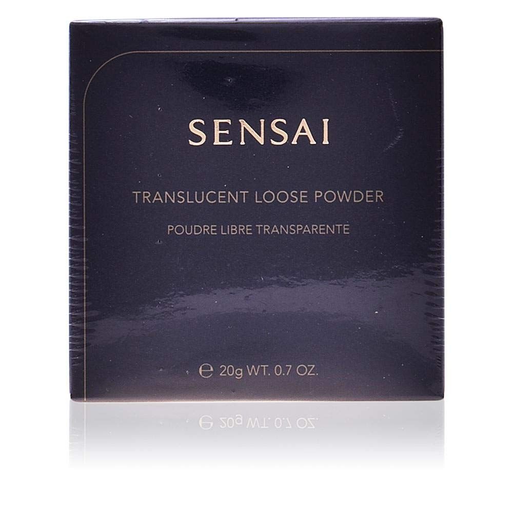 Confezione cosmetica blu scuro. "SENSAI" dorato in alto. Sotto, "TRANSLUCENT LOOSE POWDER". In basso: "e 20g WT. 0.7 OZ.".