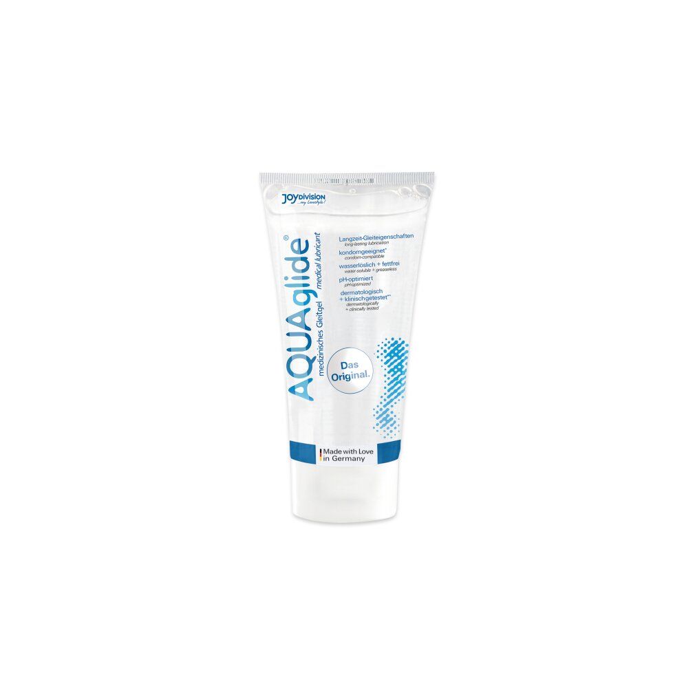 Crema lubrificante medica AQUAGLIDE "Duo Original" in tubo trasparente.