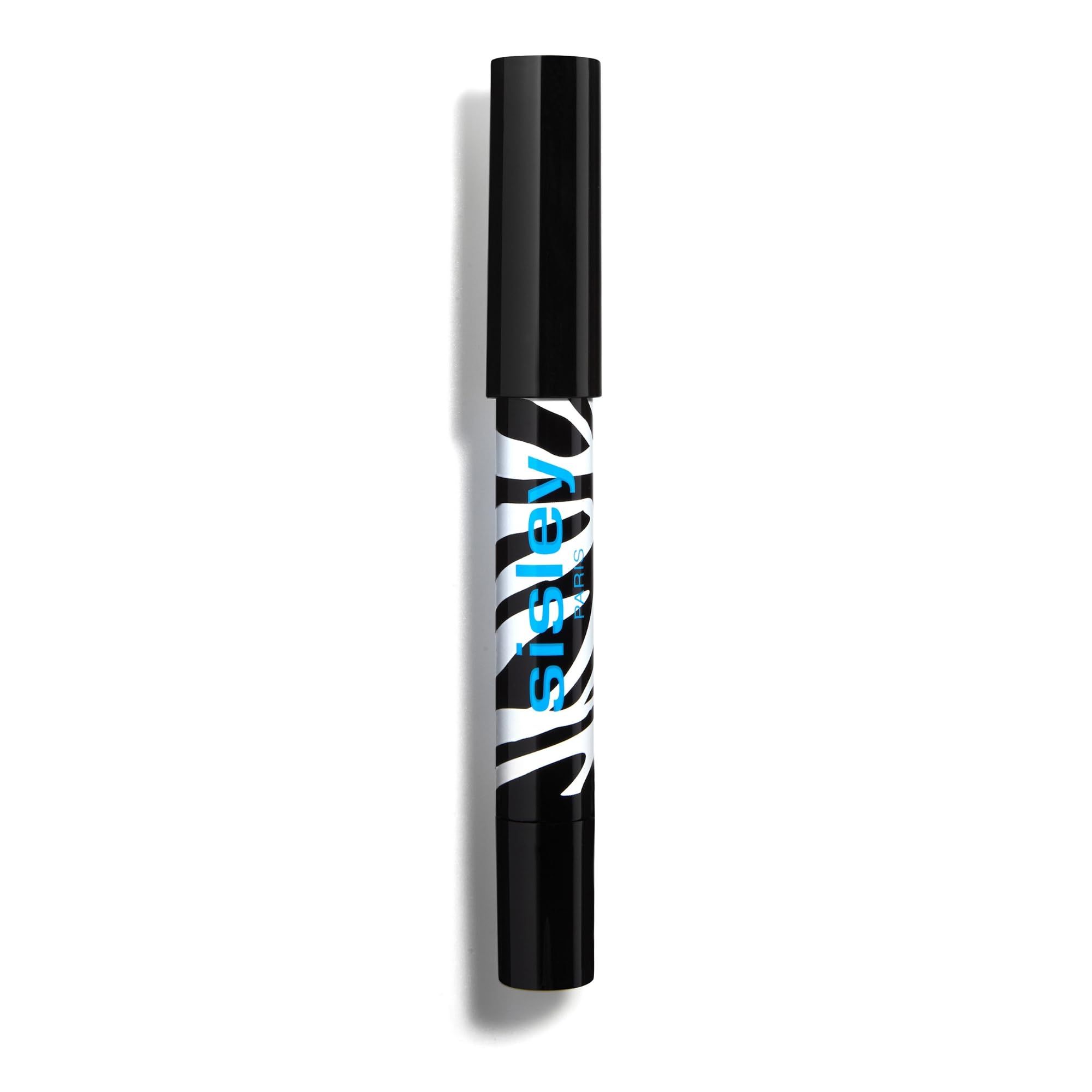 Matita Sisley Phyto-Eye Twist. Tappo nero, motivo zebrato, testo blu. Matita chiusa.