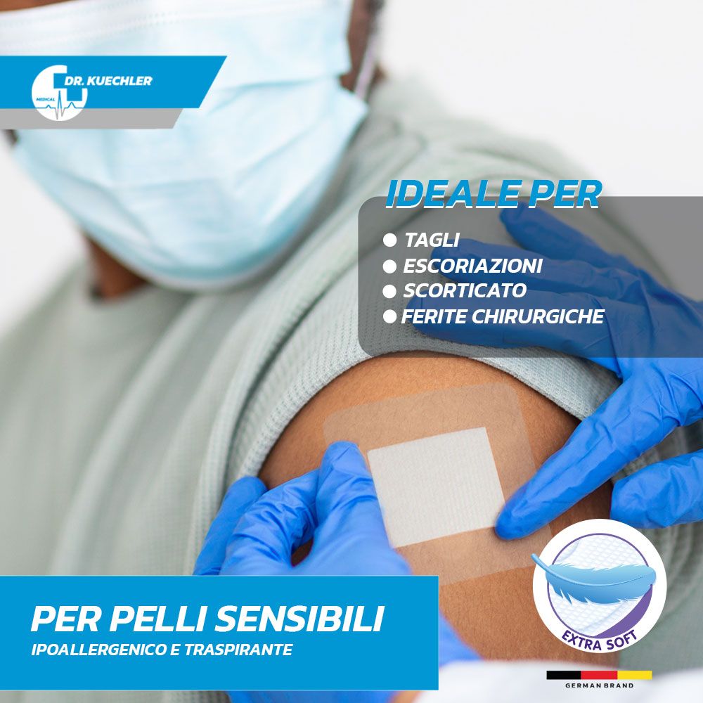 Persona con cerotto sul braccio. Ideale per tagli, escoriazioni, graffi, ferite chirurgiche.