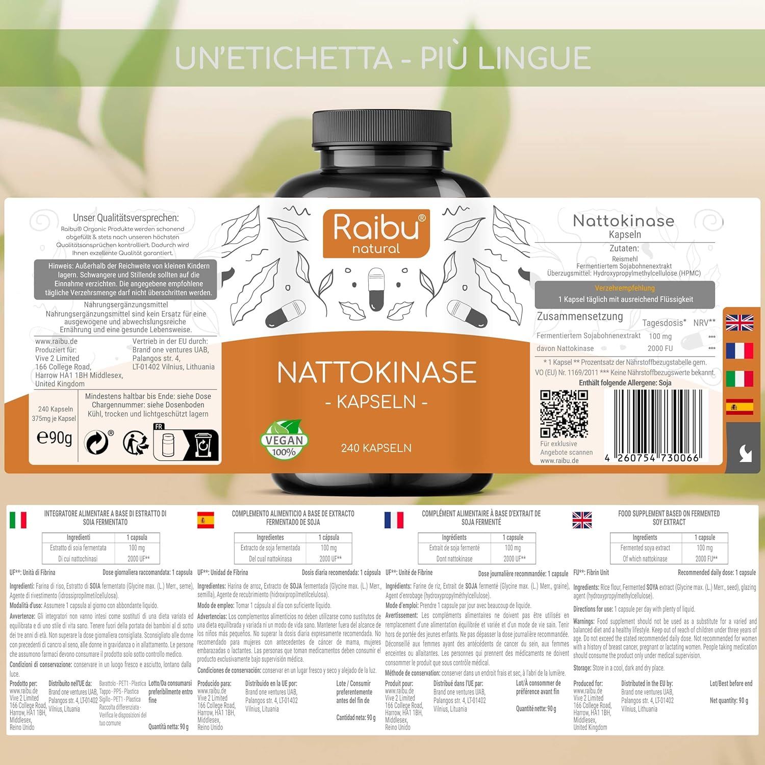Nattokinase Capsule 100mg Alto Dosaggio - RAIBU