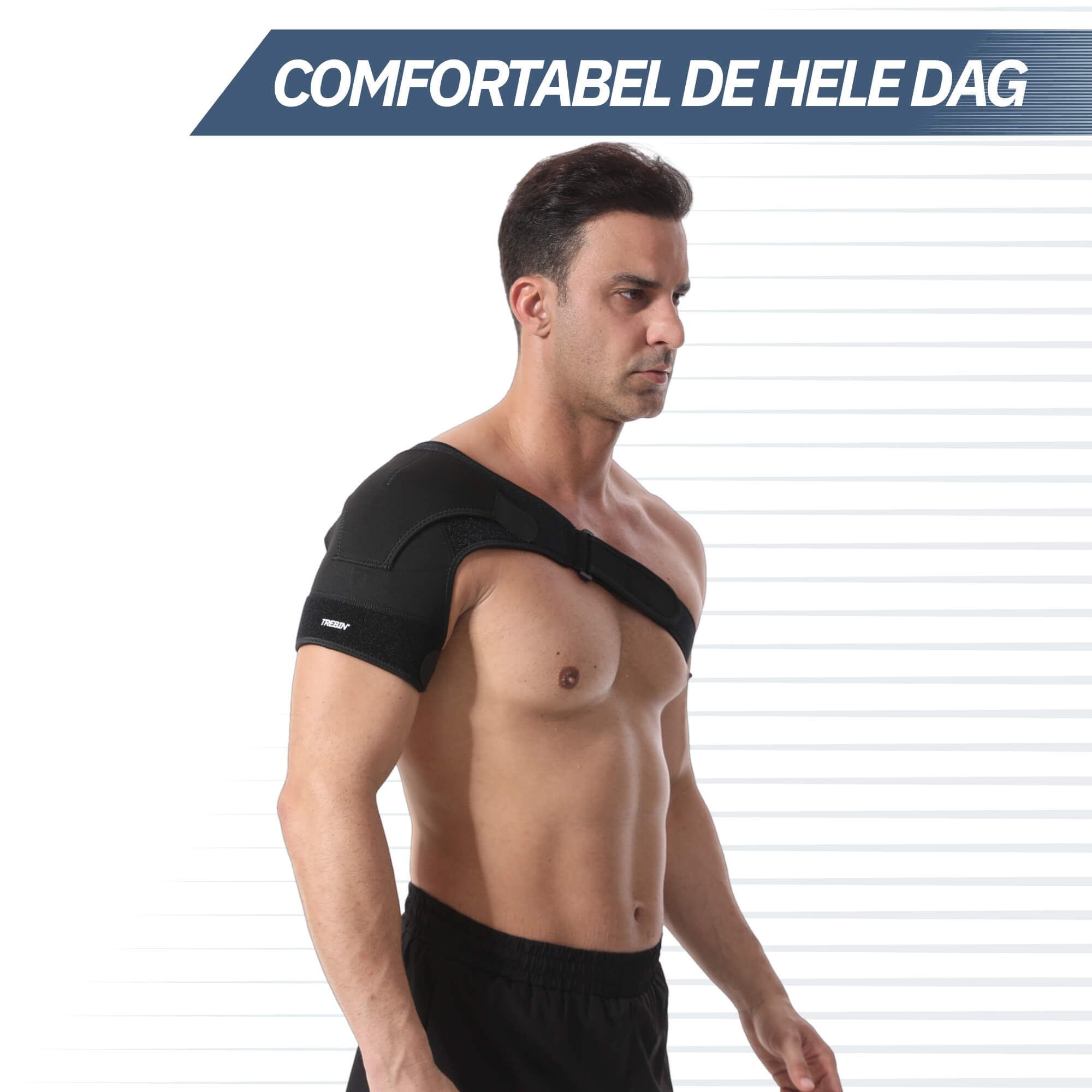 Fascia nera per la spalla con cinghia regolabile.