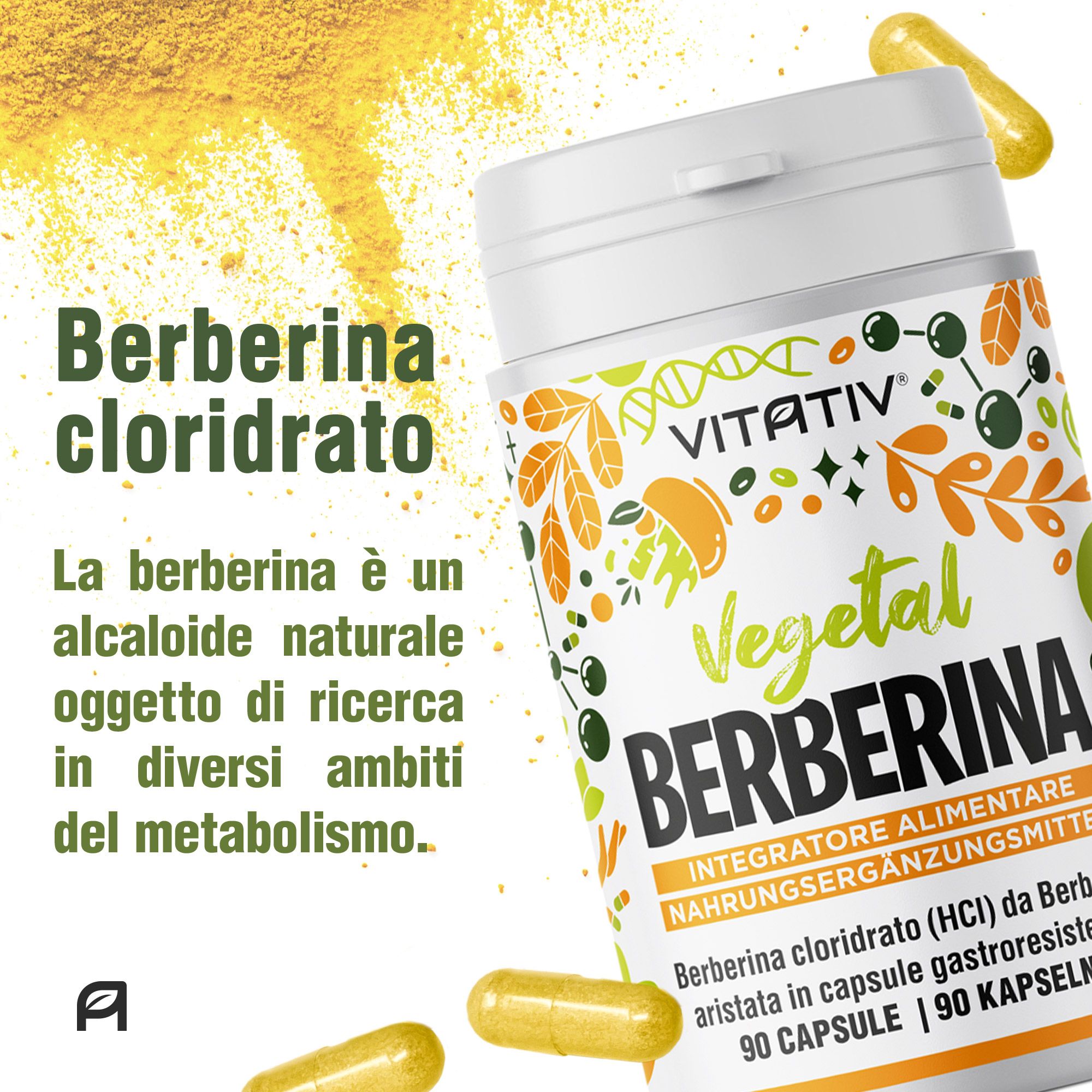 VITATIV® Berberina da Berberis Aristata HCl Alta Purezza - Capsule Gastroresistenti Vegetali