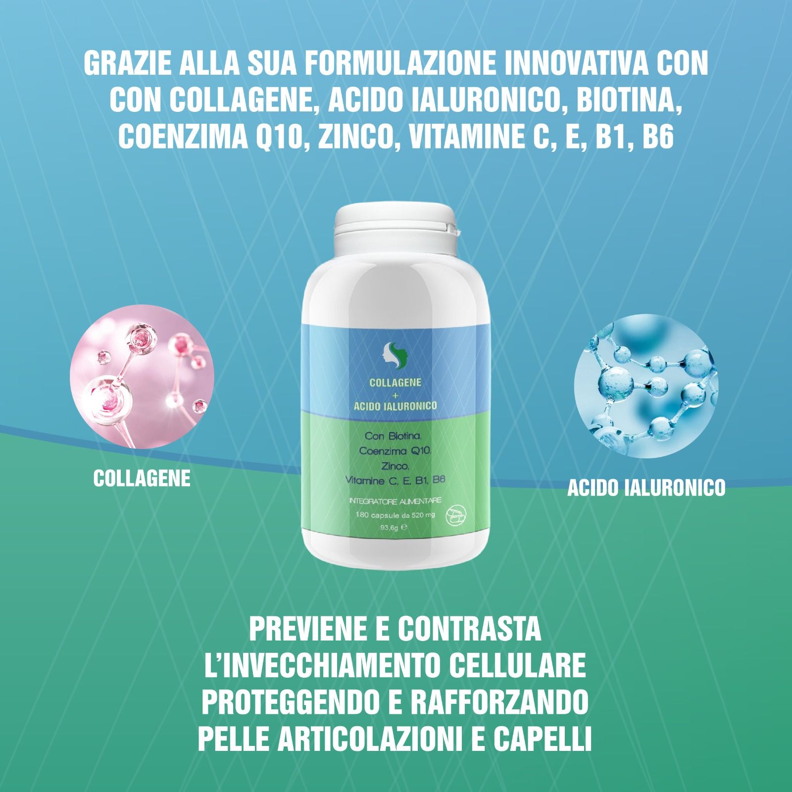 Trico Hair Italy Collagene e Acido Ialuronico per viso e capelli con Biotina e Coenzima Q10