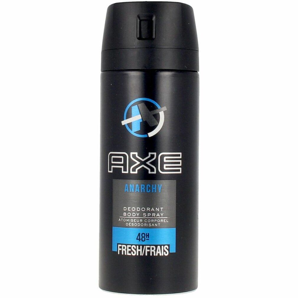 Bomboletta spray deodorante nera con dettagli blu. Logo e scritta "AXE Anarchy". Scritta "48h FRESH/FRAIS".