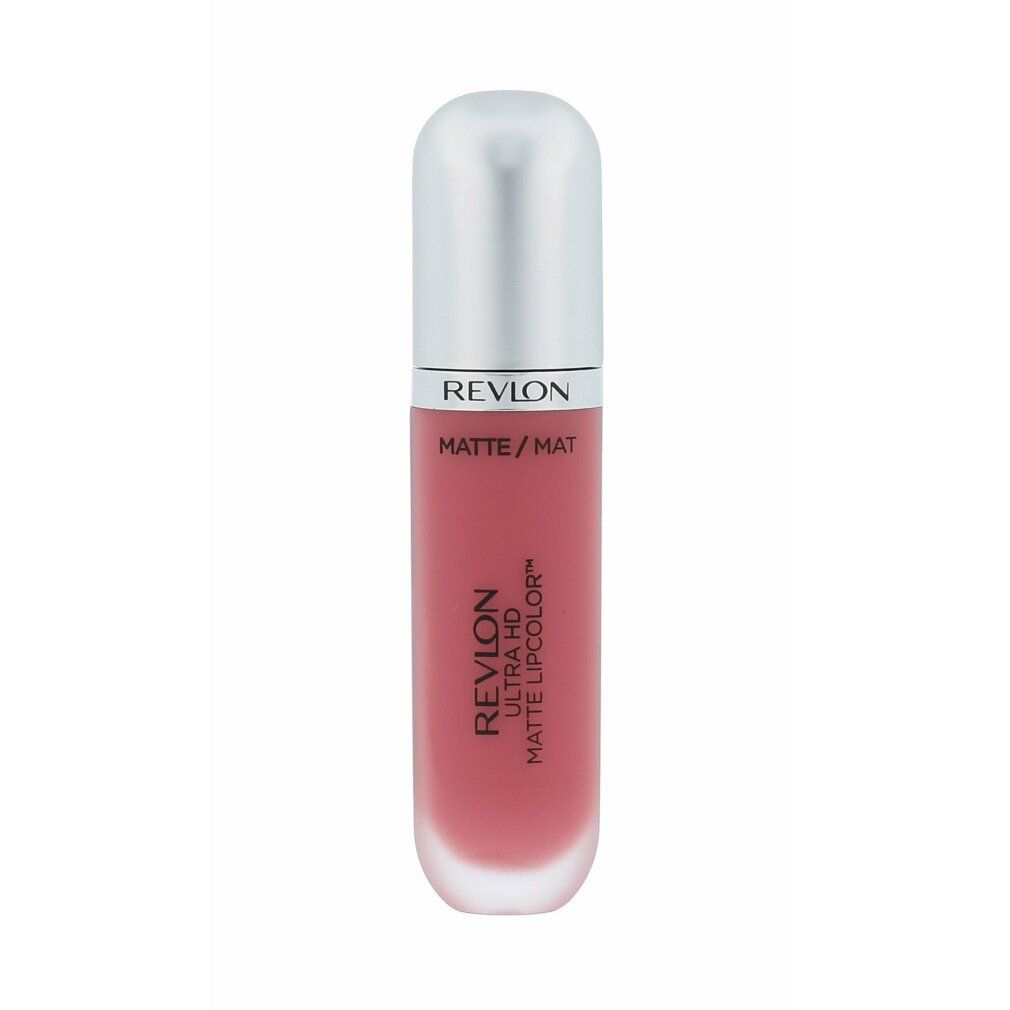Revlon Ultra HD Matte Lipcolor. Rossetto rosa in flacone allungato con tappo argentato. Testo: Matte/Mat.