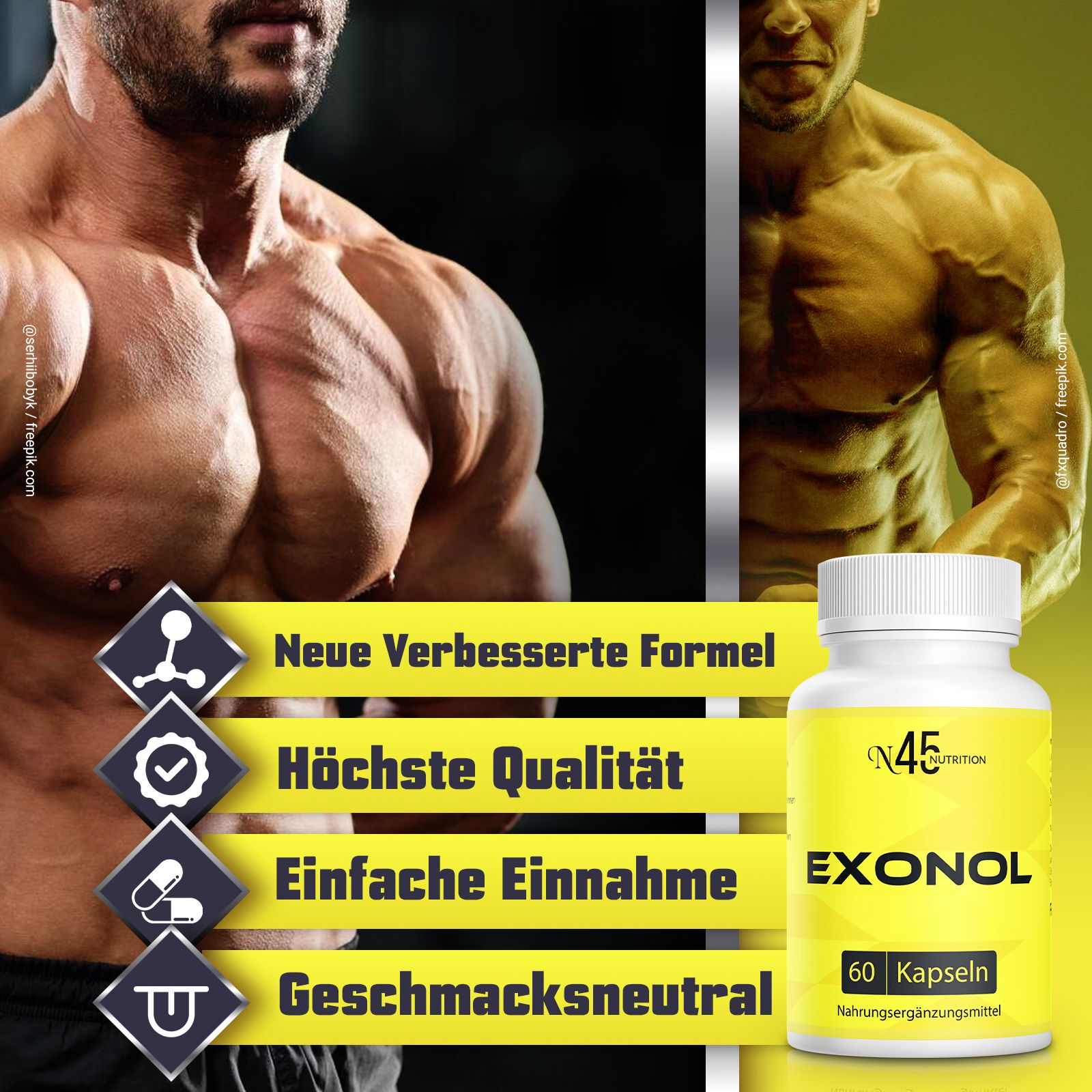 Exonol N45 Nutrition: Nuova formula migliorata, alta qualità, facile da assumere, insapore.
