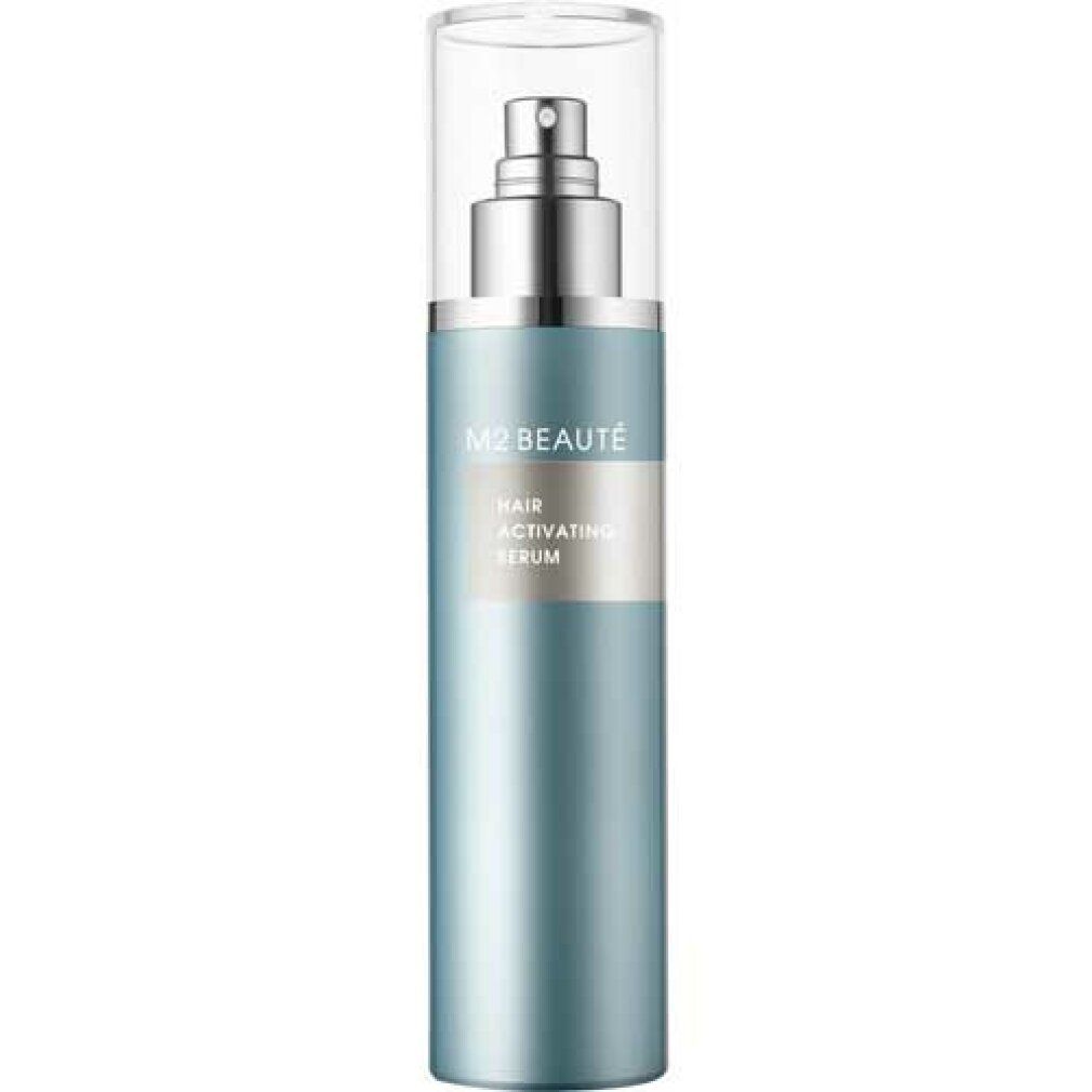 Siero attivatore per capelli M2 Beauté in flacone blu con erogatore spray.