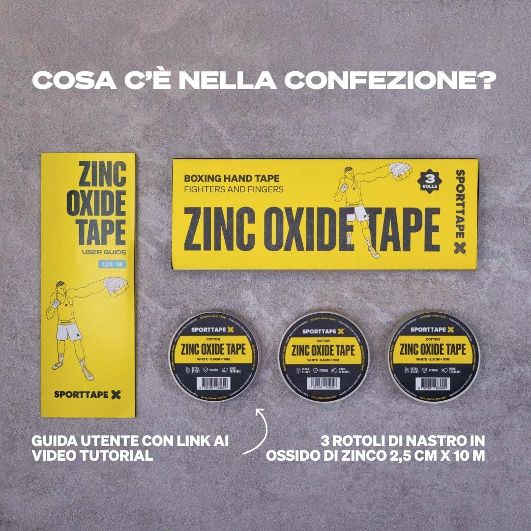 Contenuto della confezione: manuale utente e 3 rotoli di nastro in ossido di zinco bianco.