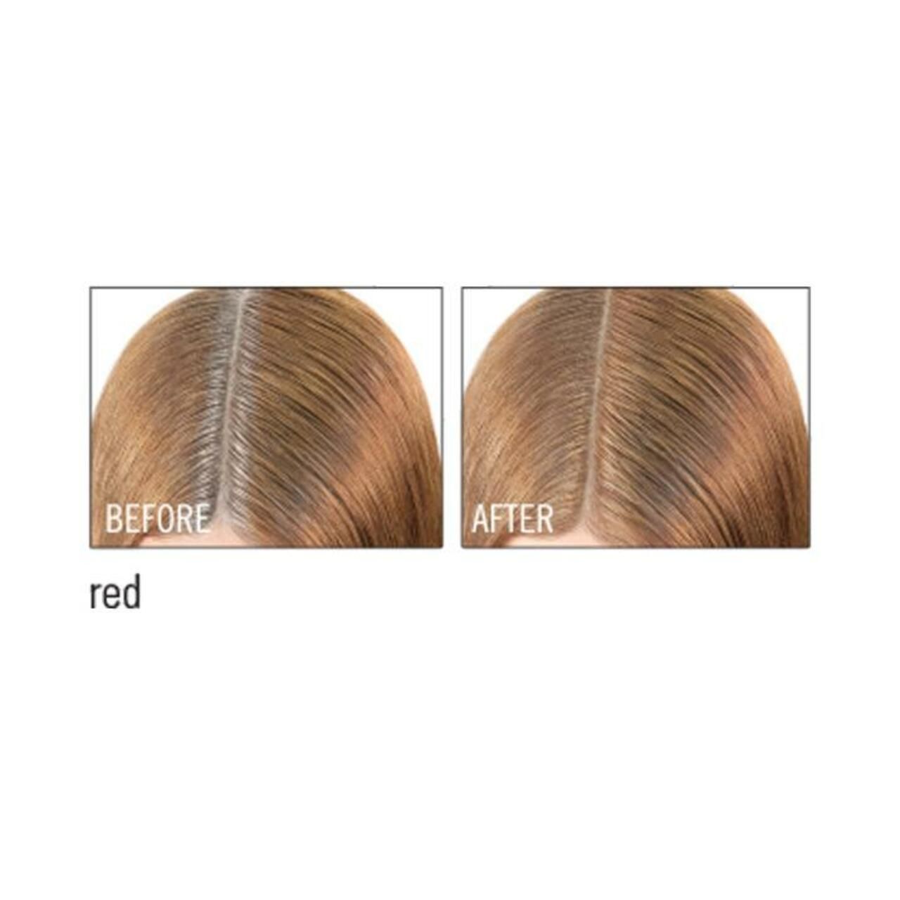 Confronto prima-dopo dell'attaccatura dei capelli. Entrambe le immagini mostrano una tonalità rossa. Testo: rosso.