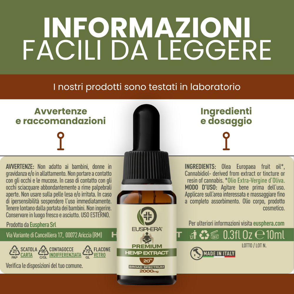 Olio CBD 20% Broad Spectrum - Rilassamento e Sonno - Eusphera HEMP EXTRACT