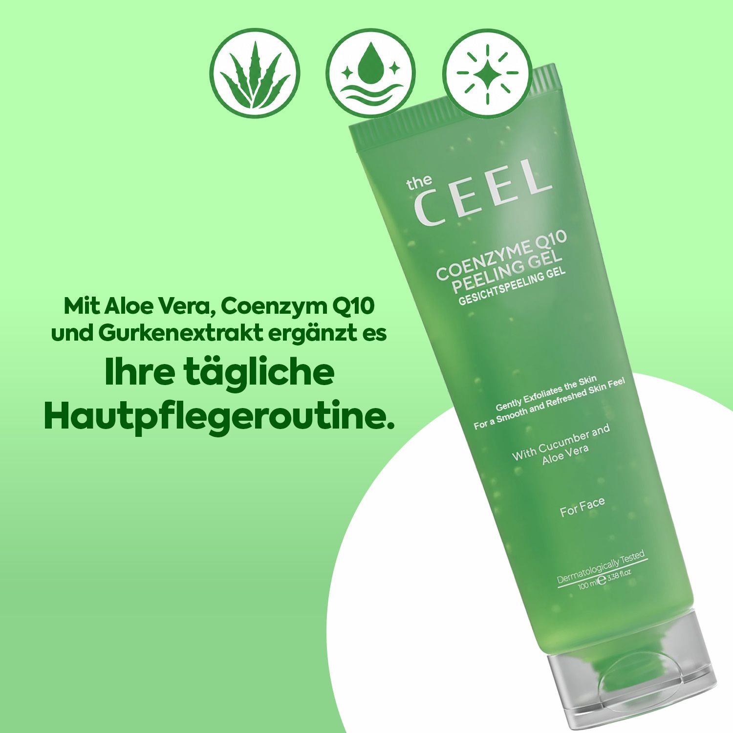 THE CEEL Peeling Gel con aloe vera, coenzima Q10 ed estratto di cetriolo.