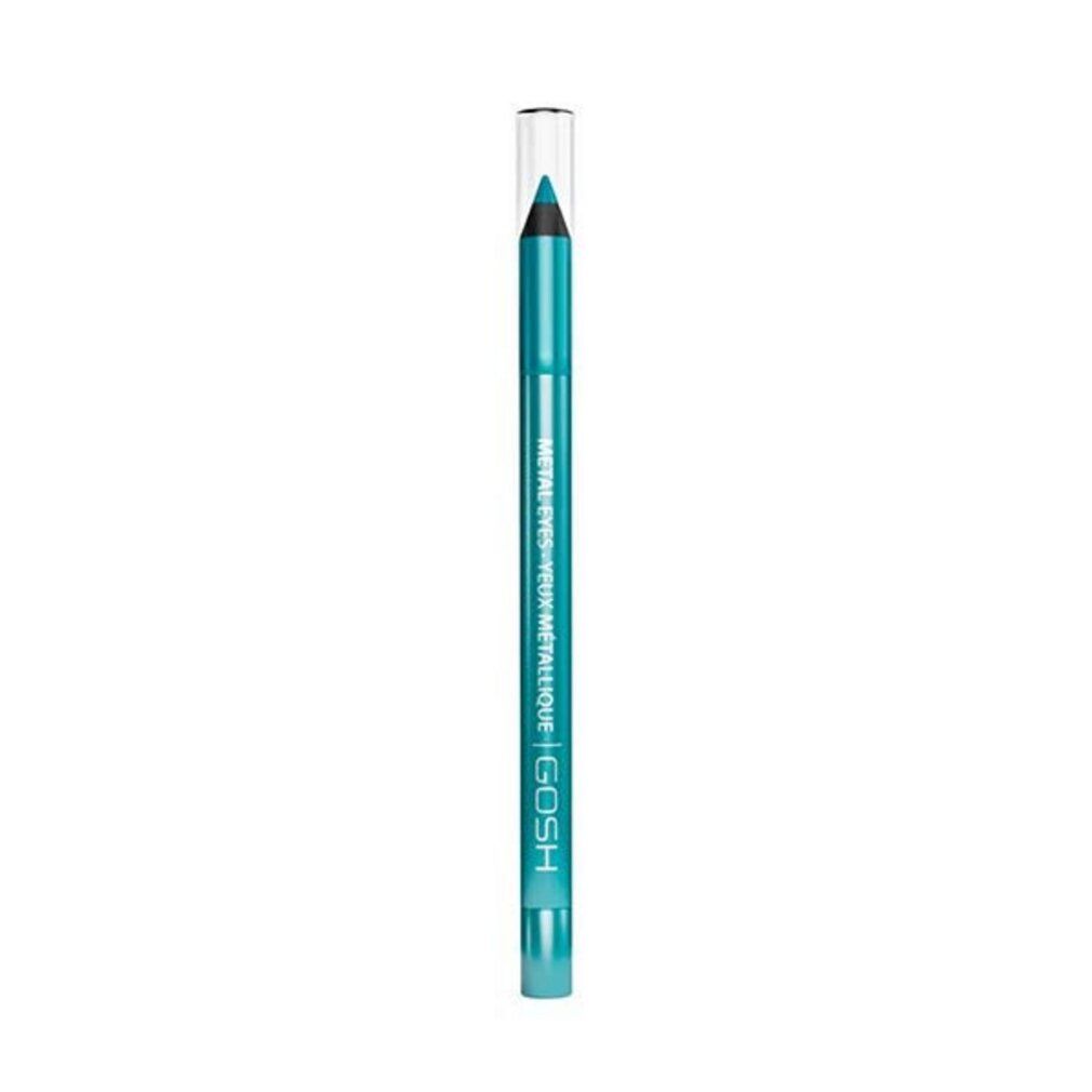 Eyeliner Gosh Metal Eyes turchese. Scritta: METAL EYES - YEUX METALLIQUE. Logo GOSH.