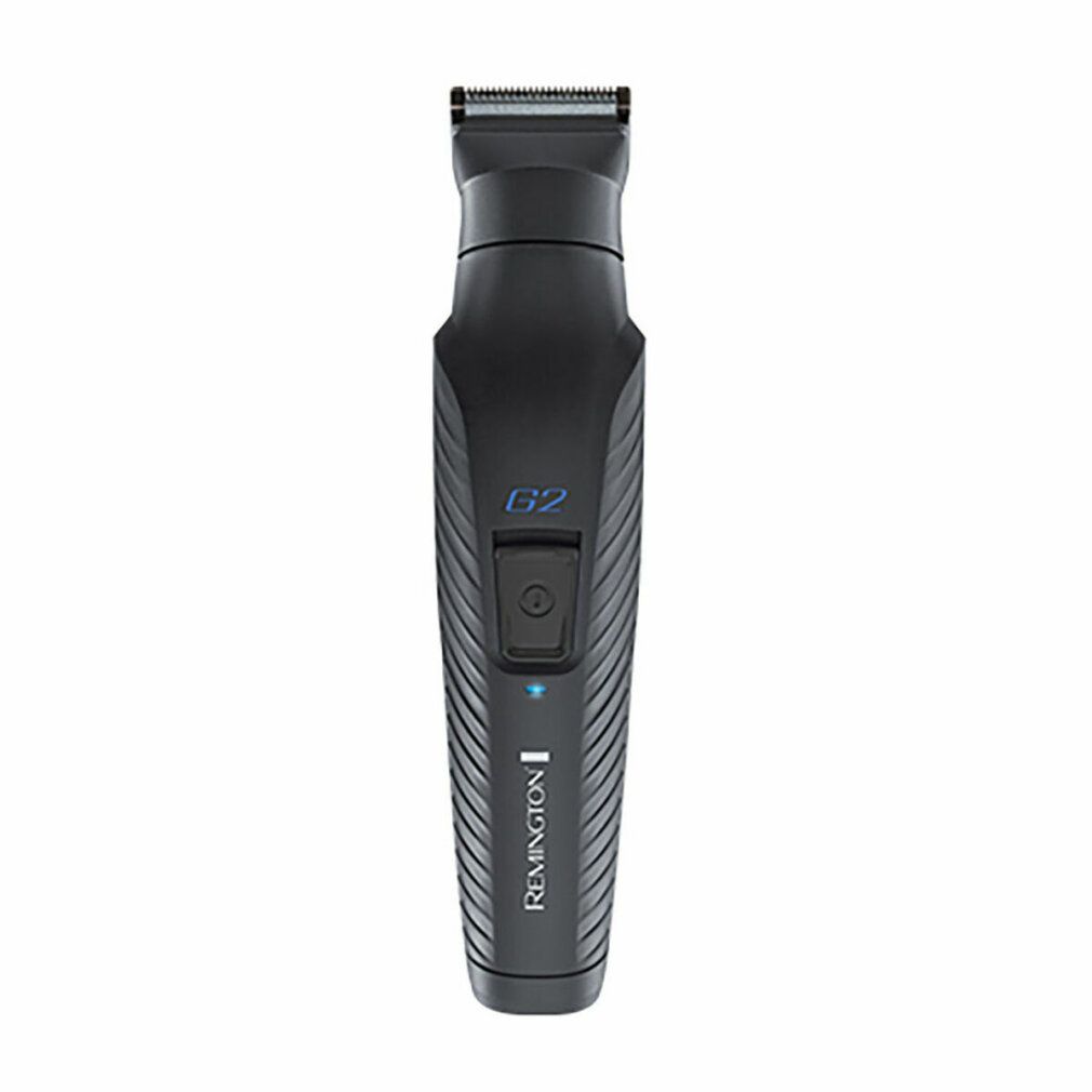 Trimmer Remington G2 nero. Design verticale con pulsante on/off e LED blu. Texture a strisce sull'impugnatura.