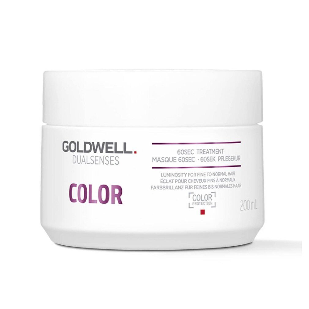 Goldwell Dualsenses Color Treatment. Barattolo bianco con testo viola. Nome, logo e indicazione 200ml.