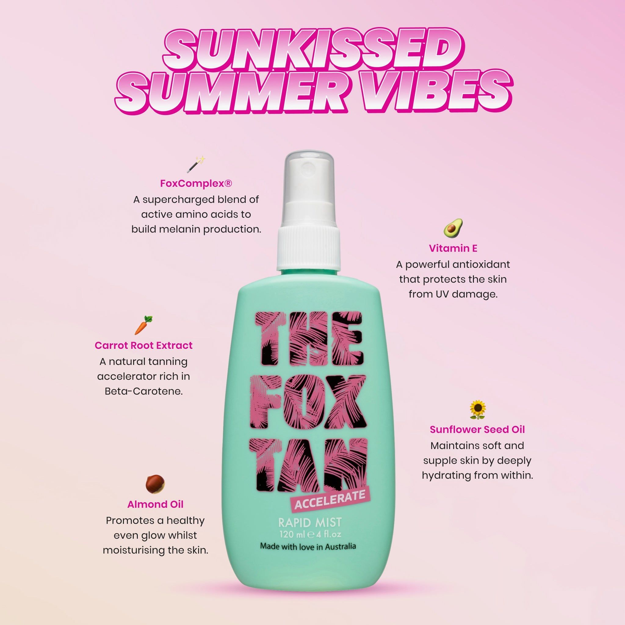 The Fox Tan Rapid Tanning Mist, Spray Acceleratore Abbronzatura, Boost Melanina, Sole & Corpo, 120ml