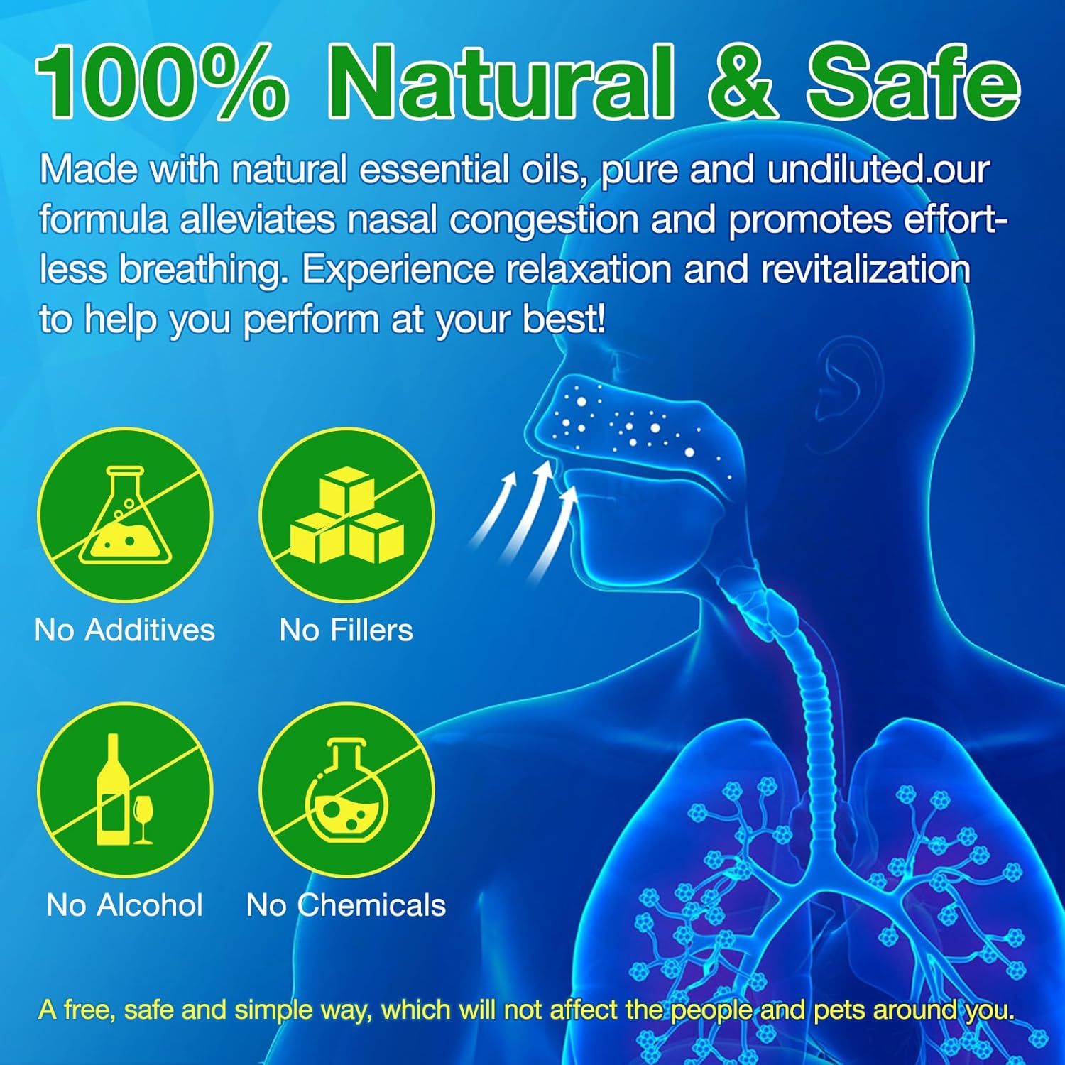 Uno stick nasale con la stampa 'Nasal Stick'. I vantaggi del prodotto sono elencati sullo stick.