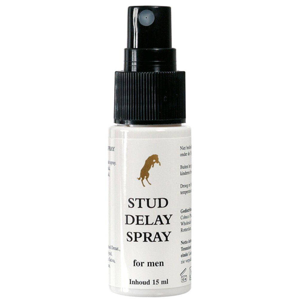 Flacone di Stud Delay Spray for men, 15 ml, con erogatore spray.