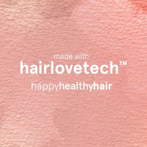 Sfondo rosa con testo: made with hairluvetech happy healthy hair.
