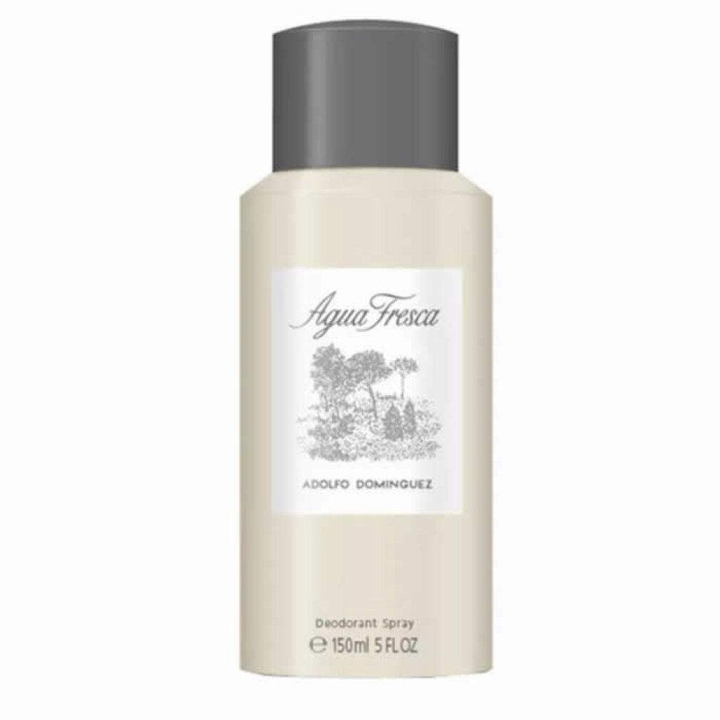 Flacone beige con tappo grigio. Scritta Agua Fresca e illustrazione. Deodorante Spray. 150ml.