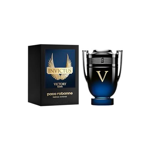 Scatola nera con scritta dorata "Invictus Victory Elixir". Flacone accanto.