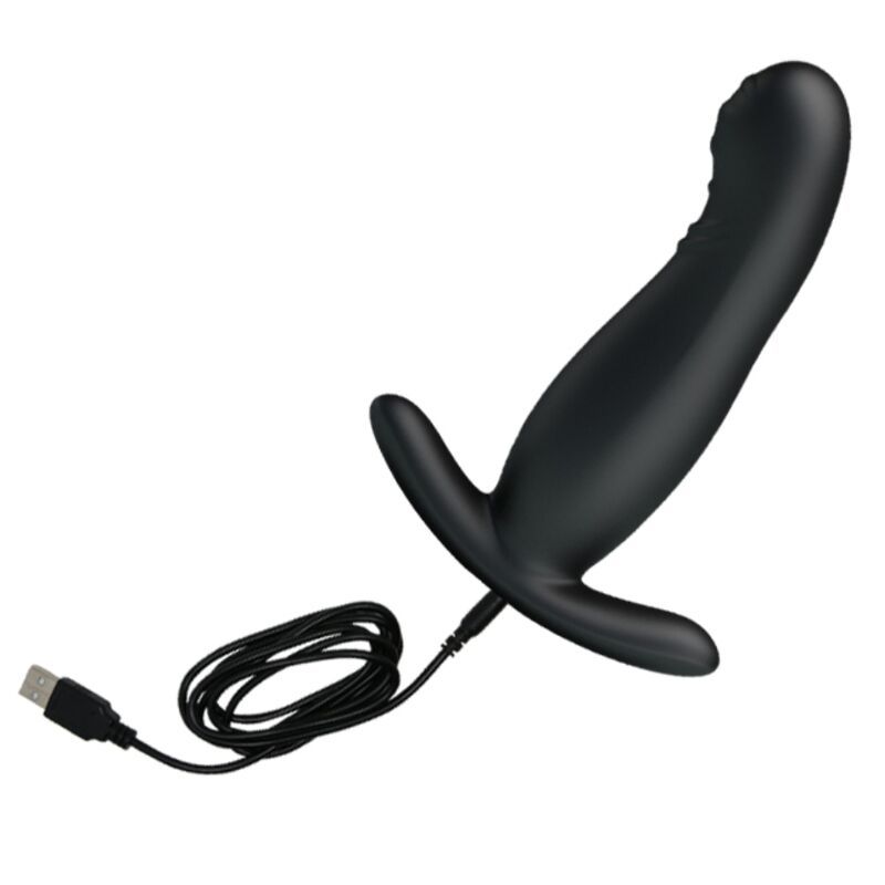 Massaggiatore per prostata nero, forma curva con base larga.
