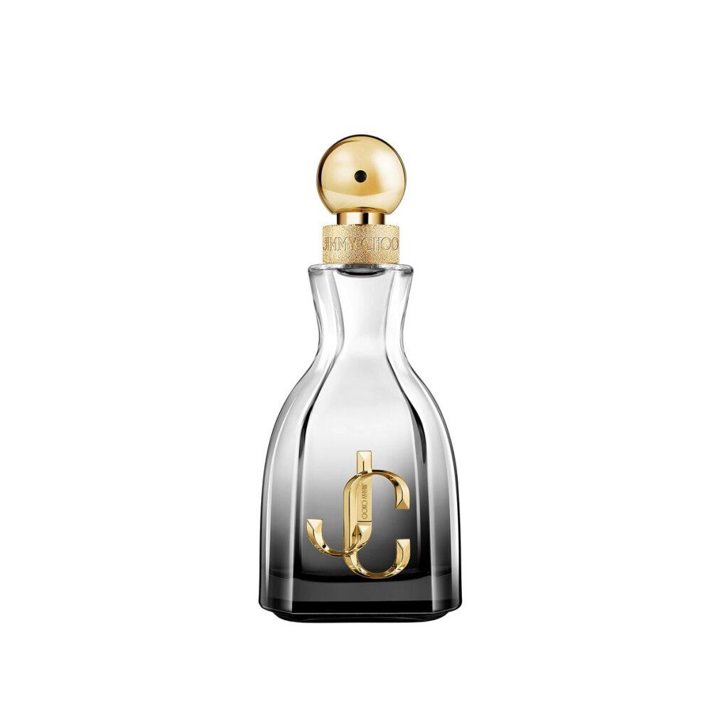 Flacone di profumo con tappo dorato e logo. Sfumatura nera. Logo dorato al centro.