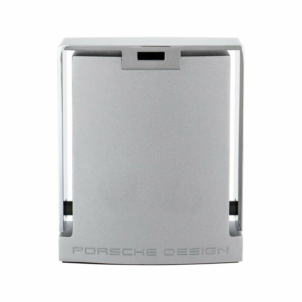 Flacone argentato quadrato. La scritta "PORSCHE DESIGN" è in basso.