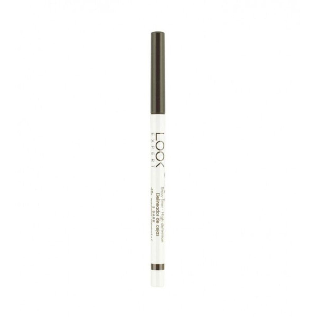 Matita per sopracciglia. Matita bianca con punta e cappuccio marrone. Scritta: LOOK. Brow Liner High Definition 3 Dark.