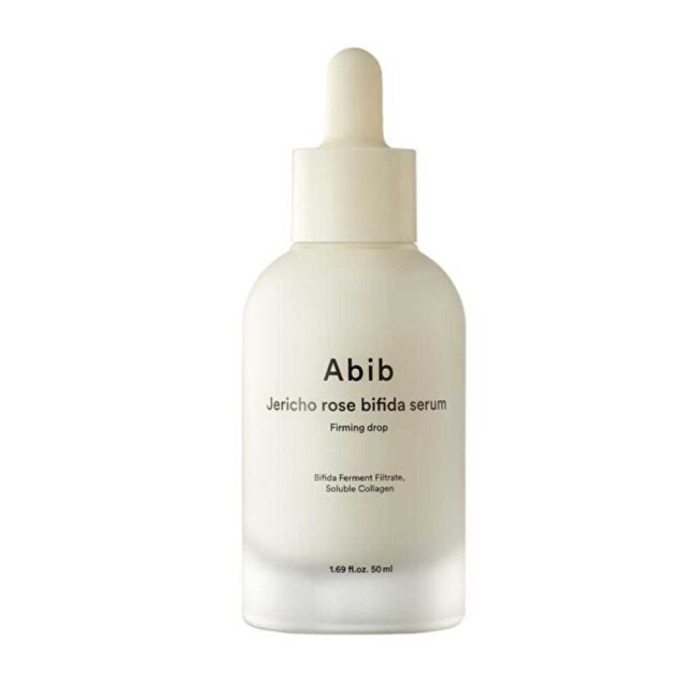 Flacone Abib Jericho Rose Bifida Serum con tappo contagocce. Vetro lattiginoso con etichetta bianca.