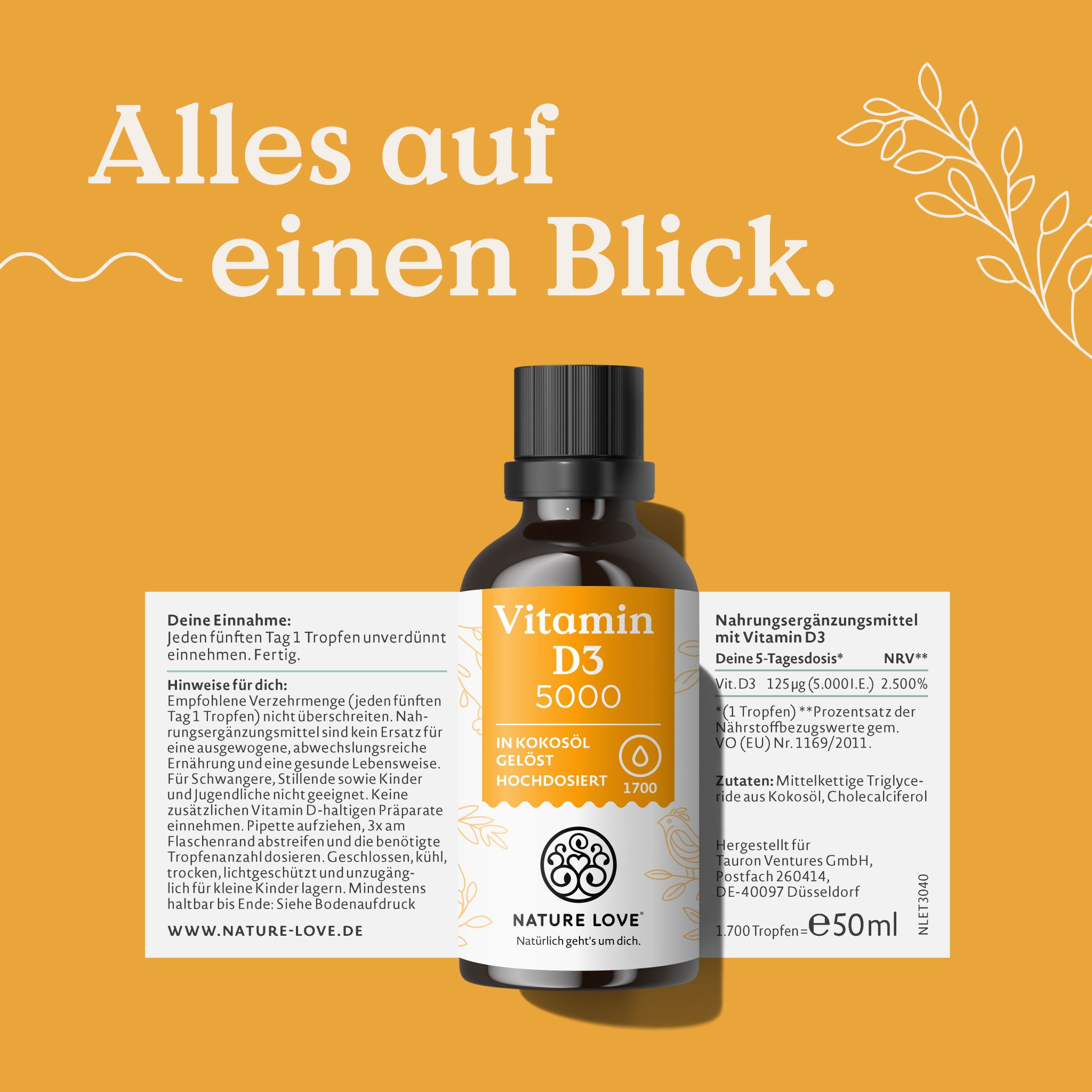NATURE LOVE® Vitamina D3 5000 I.E.