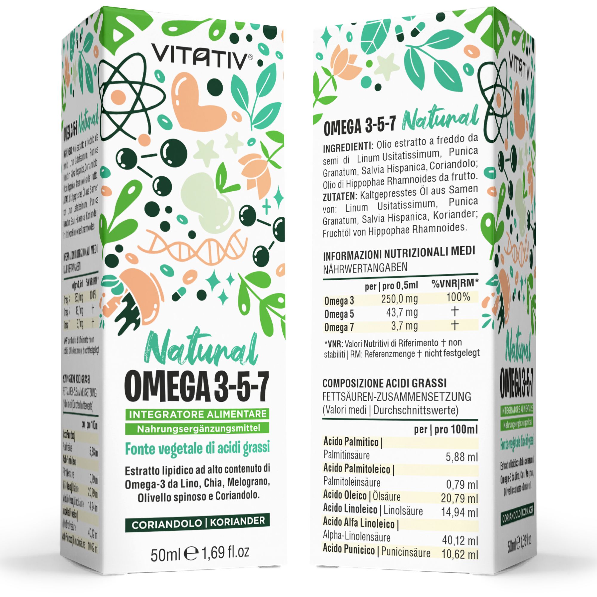 Vitativ® Omega 3-5-7 | Fonte Vegetale Acidi Grassi Omega con Acido Oleico, Linoleico, Alfa Linoleico