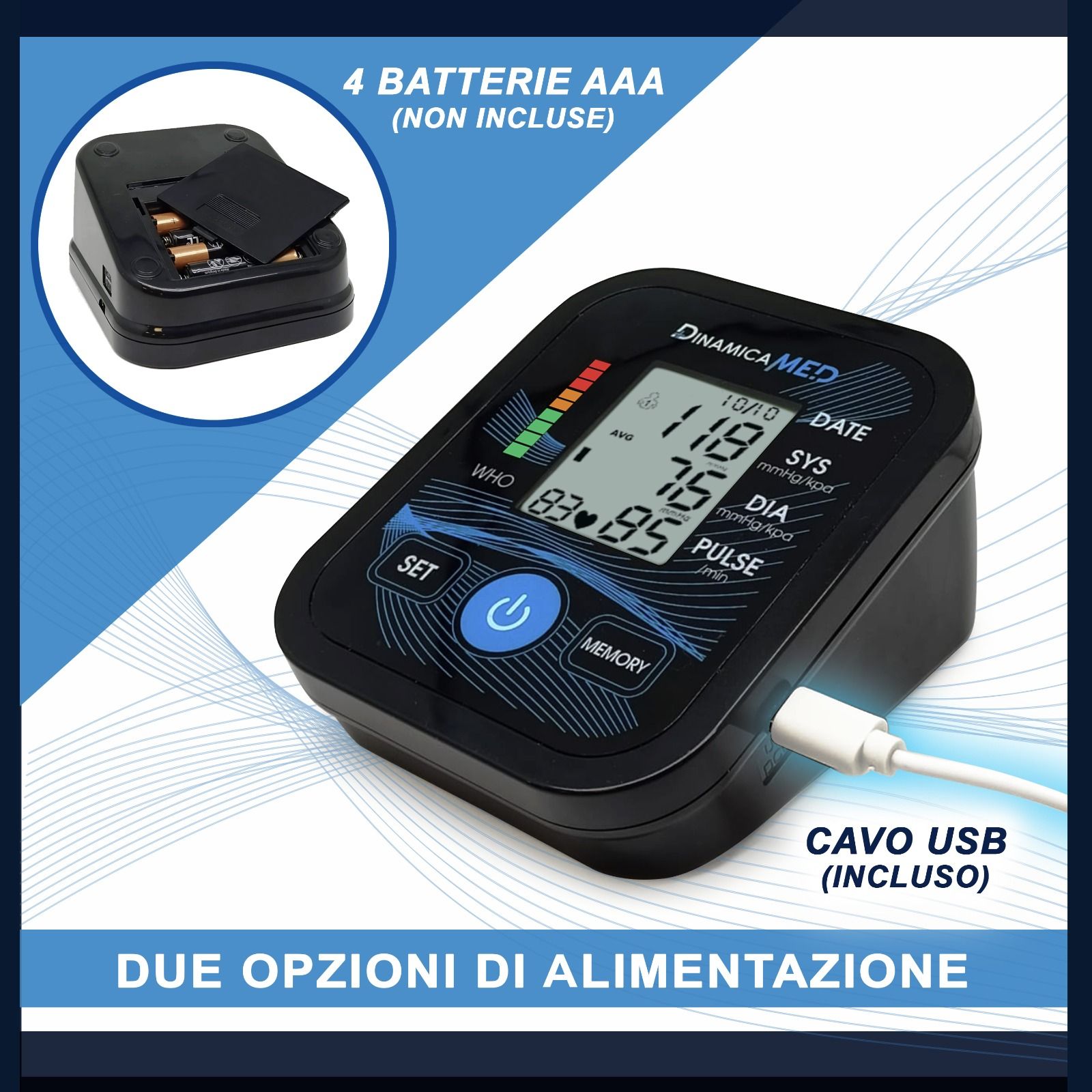Dinamicamed A-139 Misuratore pressione da braccio, alta precisione, 2*99 memorie