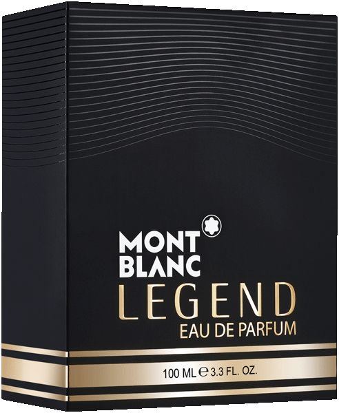 Confezione nera con scritta dorata. Marchio MONTBLANC. Scritta LEGEND EAU DE PARFUM. 100 ml.