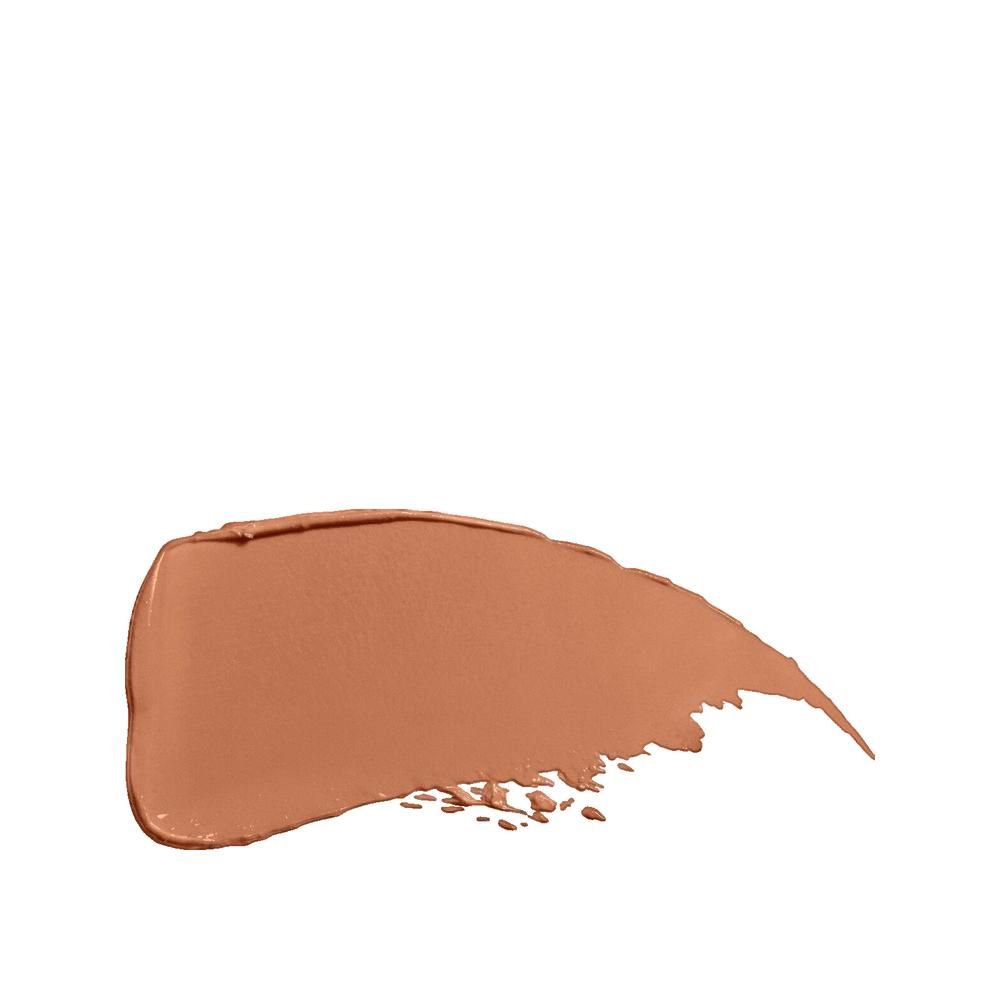 Campione di rossetto marrone chiaro su sfondo bianco. La consistenza è cremosa e liscia.