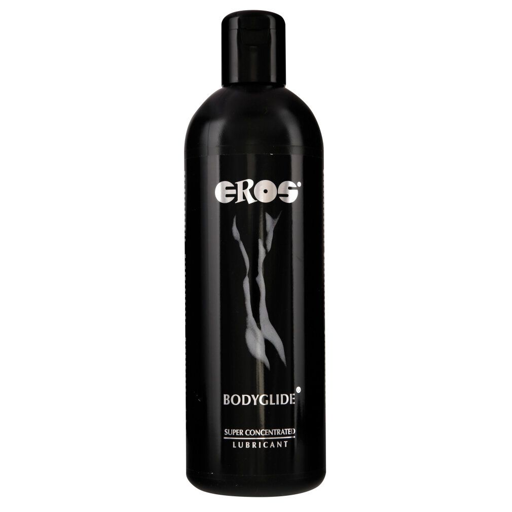 Flacone nero con logo EROS e scritta BODYGLIDE. Contiene un concentrato. Con tappo a ribalta.