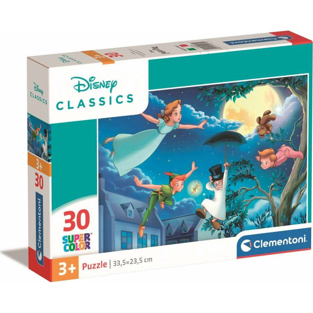 Scatola puzzle con motivo Peter Pan. Contiene 30 pezzi. Marchio: Disney Classics. Da 3 anni. Dimensioni: 33,5x23,5 cm.