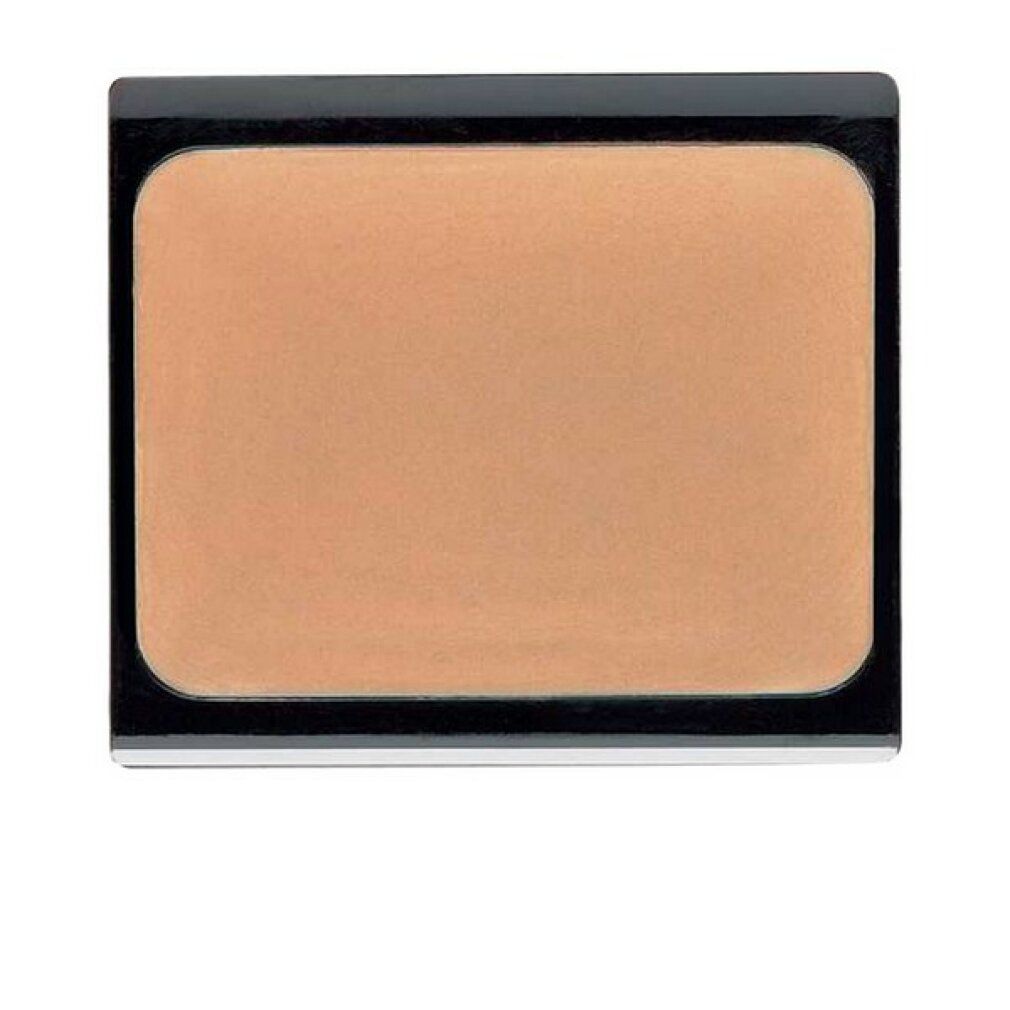 Trucco compatto in un contenitore nero. Forma rettangolare con angoli arrotondati. Colore beige.