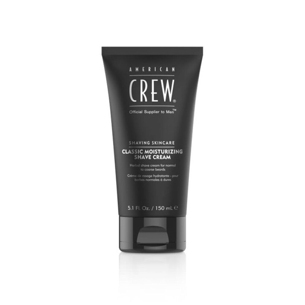 Tubo nero "AMERICAN CREW. Shaving Skincare Classic Moisturizing Shave Cream". 5.1 Fl. Oz. / 150 ml. Crema da barba.