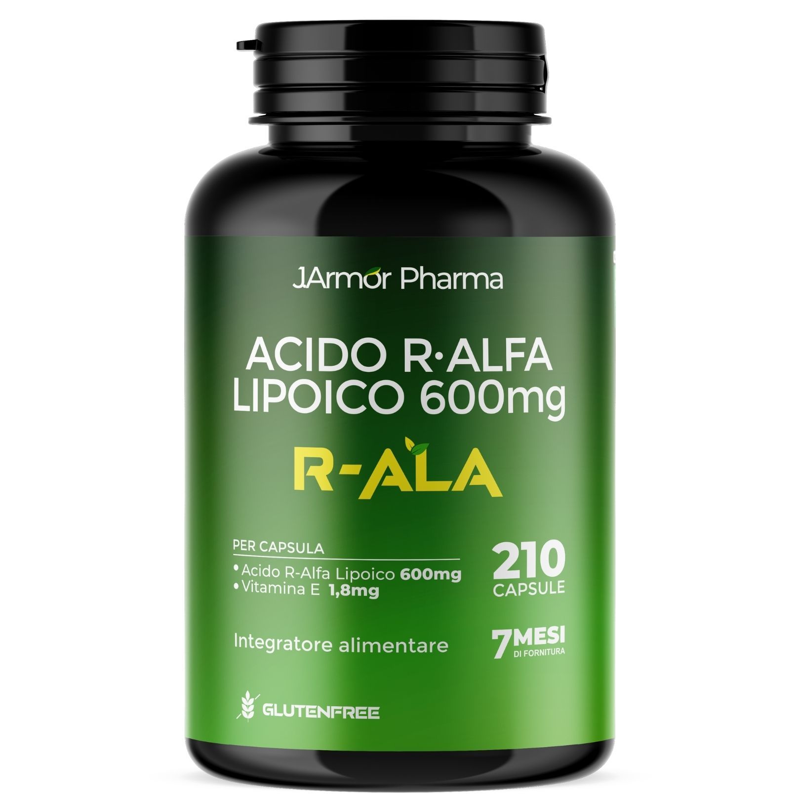 Acido R-Alfa Lipoico 600mg + Vit.E | R-ALA Puro | 210 Capsule | Scorta 7 Mesi