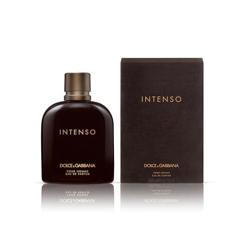 Flacone e scatola marrone scuro. Scritta INTENSO e DOLCE & GABBANA. Eau de Parfum.