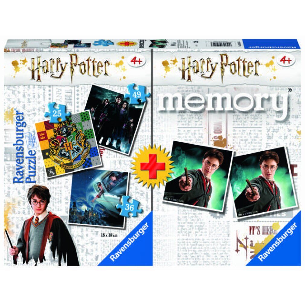Multipack Harry Potter con puzzle e memory. Puzzle da 25, 36 e 49 pezzi. Memory con immagini di Harry Potter.